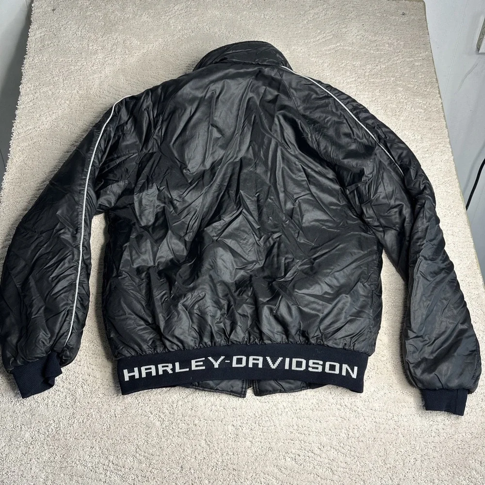 Men's Harley Davidson Large Black Puffer Bomber Full Zip Coat Jacket Made In USA